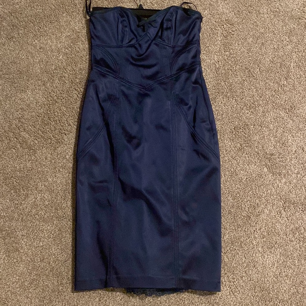 Dark midi blue cocktail /prom dress, uk size 8 / XS-S